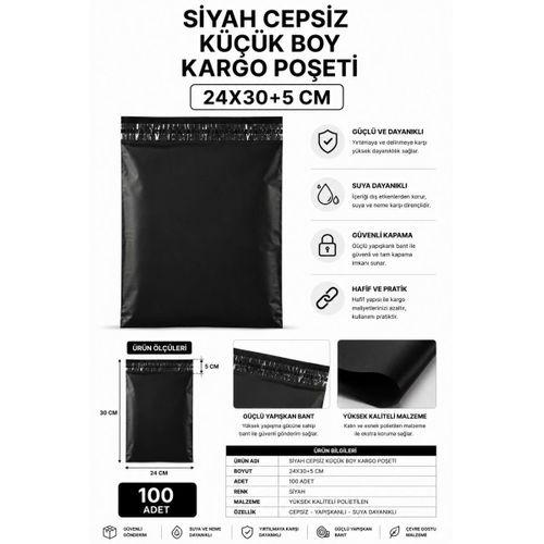 Siyah Cepsiz Küçük Boy Kargo Poşeti 24x30+5 Cm 100 Adet