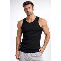 Erkek Fitilli Atlet Sıfır Yaka Slim Fit Arka Baskılı Spor Atlet - Siyah