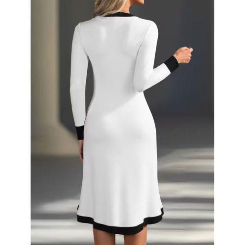 Kadın Uzun Kollu V Yakalı Düğmeli Midi Modal Elbise