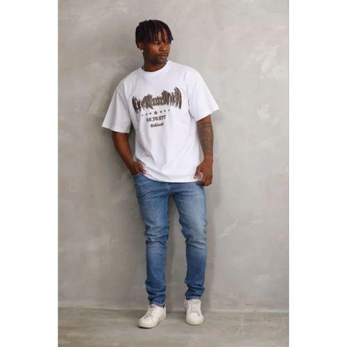 Erkek Baskılı T-Shirt Kısa Kol Bisiklet Yaka Regular Fit Rahat Kalıp Günlük Tişört - Beyaz