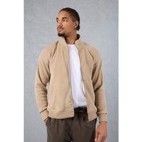 Ron Selanik Örme İçi Peluş Çift Fermuarlı Dik Yaka Erkek Hırka Sweatshirt  - Bej