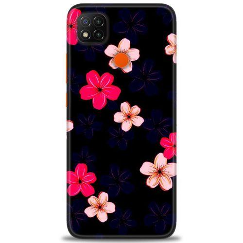 Xiaomi Redmi 9C Kılıf HD Baskılı Kılıf - Pembe Mavi Çiçekler + Tam Ekran Koruyucu