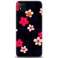 Xiaomi Redmi 9C Kılıf HD Baskılı Kılıf - Pembe Mavi Çiçekler + Tam Ekran Koruyucu