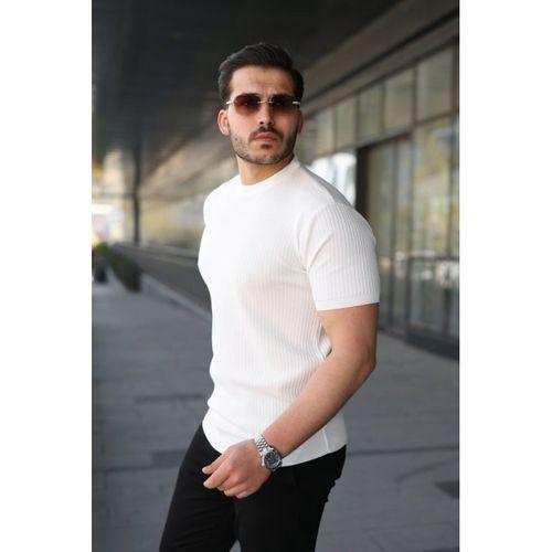 Erkek Bisiklet Yaka Petek Dokulu Kısa Kollu Triko Tişört