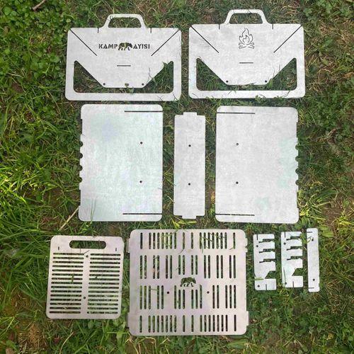 Kamp Ayısı® GrillogyBox™ Katlanır Pratik Asansörlü Mangal, 2mm Çelik, Özel Çantalı