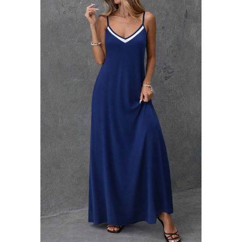 Kadın Ip Askılı V şerit Yakalı Uzun Viskon Elbise