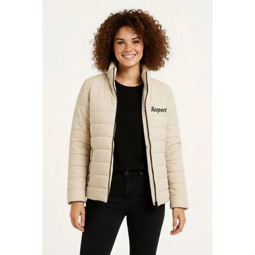 Mikro Su İtici Kapitone Baskılı Astarlı Fermuarlı Bomber Mont - Bej