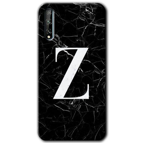 MRCİLETİSİM Huawei Y8P Kılıf Kapak - Siyah Mermer Desenli Z Harfi +Hayalet Ekran Yandan Gözükmez