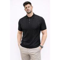 Erkek Yazlık Triko Tişört Kısa Kol Polo Yaka Düğmeli T-Shirt - Siyah