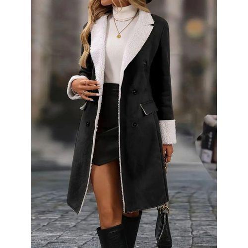 Kadın Uzun Kollu Yakalı Düğmeli Süet Mini Manto