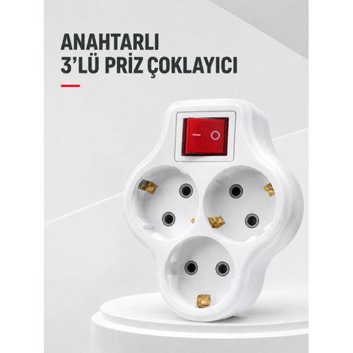 Duvar Tipi 3’lü Priz Çoklayıcı Kablosuz Anahtarlı Kompakt Priz Adaptörü