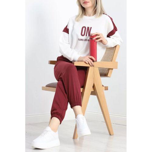 pilelistore Baskılı Eşofman Takımı Beyazbordo