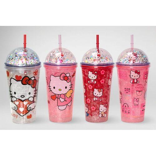 Sevimli Hello Kitty Pipetli Işıklı Boncuklu Suluk Bardak 400 Ml
