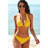 Kadın Sarı Belden, Boyundan Bağlamalı Ve Ayarlanabilir Külotlu Üçgen Bikini Mayo Takımı