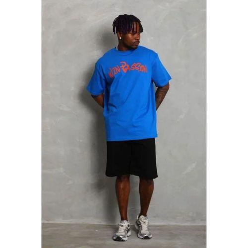 Erkek Baskılı T-Shirt Kısa Kol Bisiklet Yaka Regular Fit Rahat Kalıp Günlük Tişört - Saks Mavisi