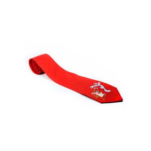 Kırmızı Renkli Looney Tunes Lisanslı Tazmanya Canavarı - Bugs Bunny Desenli Kravat