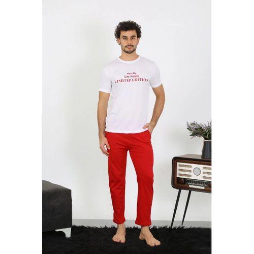 Erkek Kısa Kol Penye Beyaz Pijama Takımı