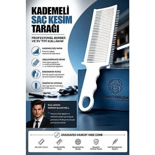 Profesyonel Berber ve Ev Tipi Kademeli Saç Kesim Tarağı Kuaför Amatör Uyumlu Makine Üstü Fade Tarağı