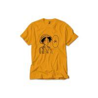 One Piece Luffy Ok Renkli Tişört Sarı Renkli
