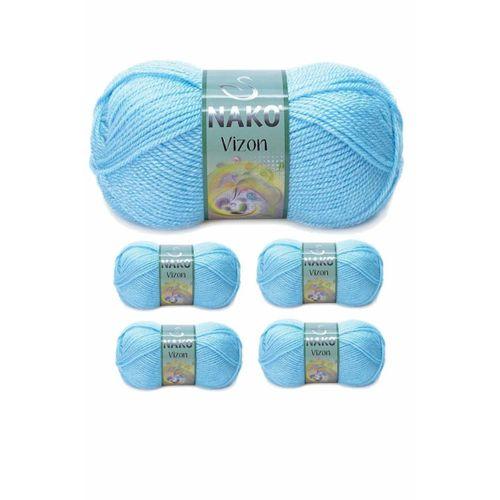 5 Adet Vizon Premium Akrilik El Örgü İpi Yünü Renk No:214 Ufuk Mavisi