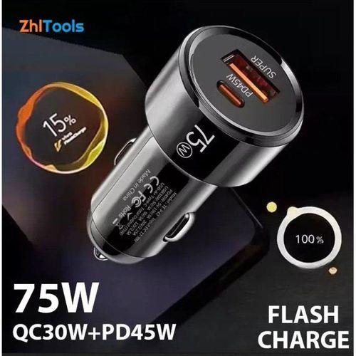 Zhltools 75W 2 Portlu USB Araç Şarj Cihazı Usb-C + Usb+A