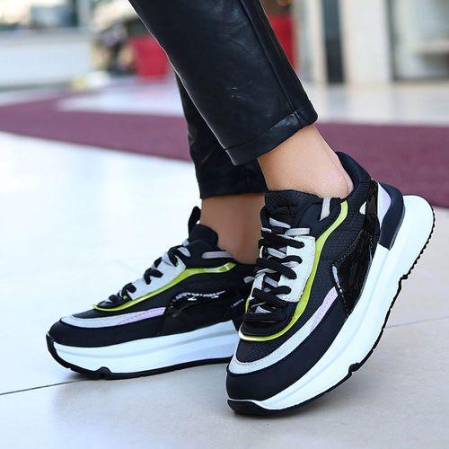 Aleh Siyah Cilt Lila Detaylı Spor Ayakkabı