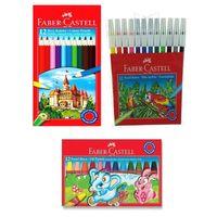 Faber Castell Kuru Boya 12 li Tam Boy - Pastel Boya 12 li - Keçeli Boya Kalemi 12 li - 3lü Set