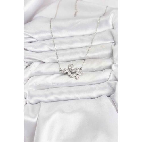 316L Çelik Zincir Gümüş Renk Zirkon Taşlı Kelebek Model Kadın Kolye