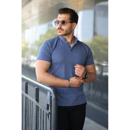 Erkek Hakim Yaka Dokuma Pamuklu Kumaş Kısa Kollu Tişört