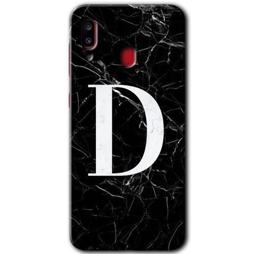 MRCİLETİSİM Samsung Galaxy A30 Kılıf HD Desen Baskılı Arka Kapak + Temperli Cam - Siyah Mermer Desenli D Harfi
