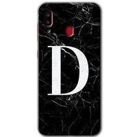 MRCİLETİSİM Samsung Galaxy A30 Kılıf HD Desen Baskılı Arka Kapak + Temperli Cam - Siyah Mermer Desenli D Harfi