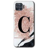 MRCİLETİSİM Oppo Reno 4 Lite Kılıf Kapak - Pembe Mermer Desenli C Harfi +Hayalet Ekran Yandan Gözükmez