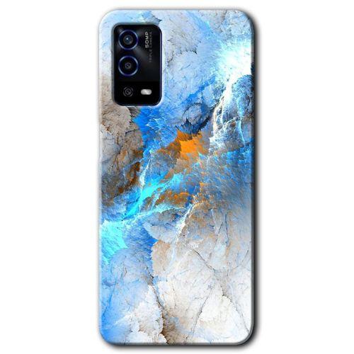 Oppo A55 Kılıf HD Desen Baskılı Arka Kapak + Temperli Cam - Mavi Buzul