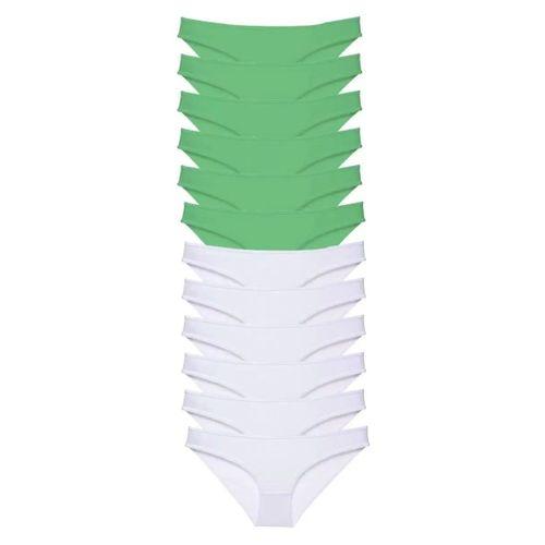12 Adet Eko Set Likralı Kadın Slip Külot Yeşil Beyaz