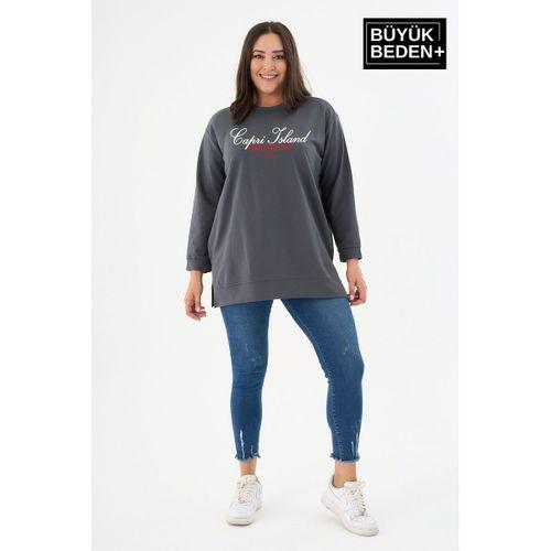 Kadın Tunik Büyük Beden Capri Island Baskılı ince Sweatshırt SPR26BTK990-1