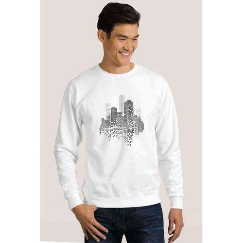 Silhouette Building Baskılı Beyaz Erkek Sweatshirt
