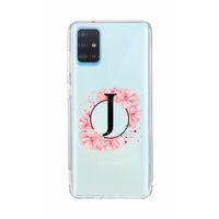 Samsung A51 Pembe Çiçek Desen J Harfli Şeffaf Kılıf