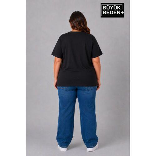 Süperlife Büyük Beden Kadın V Yaka Pamuklu Basic Tişört Lacivert 3XL-6XL SPR26BTSK509