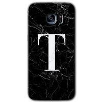 Samsung Galaxy S7 Edge HD Baskılı Kılıf + 9D Tam Ekran Koruyucu - Siyah Mermer Desenli T Harf