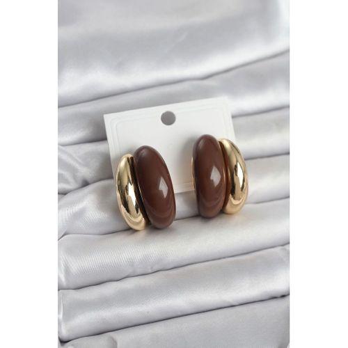 Damla Model Kahverengi Vintage Gold Renk Kadın Küpe
