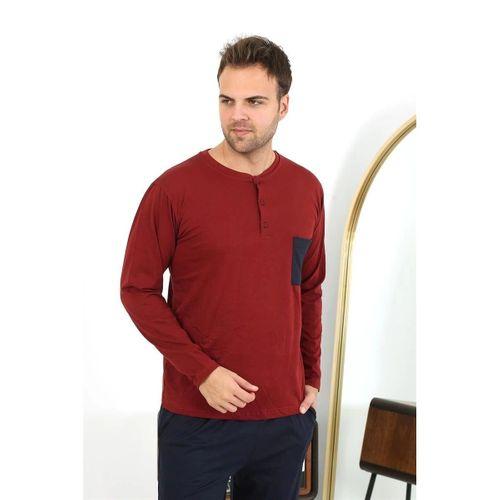 Erkek Uzun Kol Penye Bordo Pijama Takımı