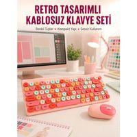 Renkli Retro Tuş Takımlı Klavye – 3 Cihaz Bağlantısı, Medya Kısayol Tuşları Yeni Nesil
