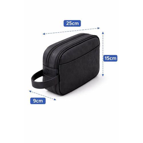 Desmond Erkek Deri El Tutmalı Çift Fermuarlı ve Cepli Seyahat & Bakım Çantası - Siyah