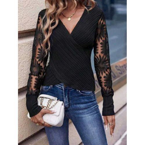 Kadın Uzun Kollu Kruvaze Yakalı şardonlu Kaşkorse Bluz