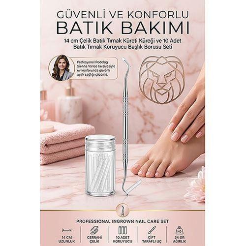 Batık Tırnak Küreti Küreği ve 10 ADET Batık Tırnak Koruyucu Başlık Borusu Seti 14 cm Çelik 723628