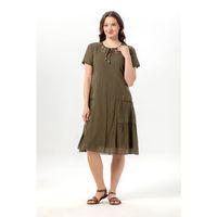 Kısa Kol Aynur Bisiklet Yaka Cepli Yazlık Vual Kısa Elbise Haki Hk