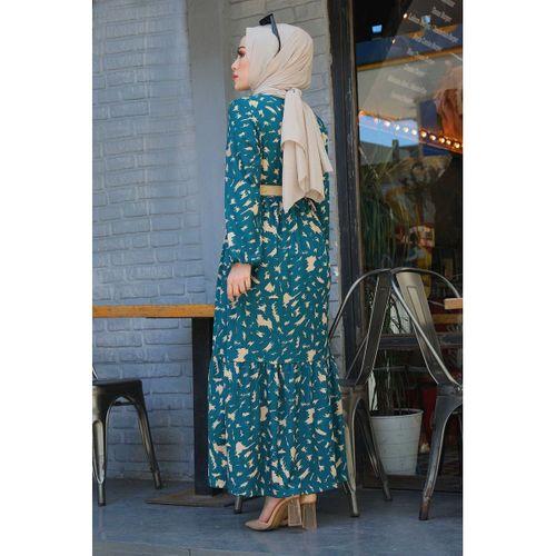 Beli Büzgülü Eteği Fırfırlı Tesettür  Elbise 17647-8