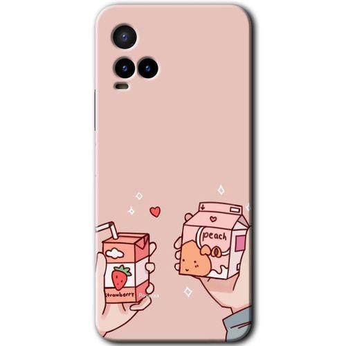 Vivo Y21 HD Baskılı Kılıf + 9D Tam Ekran Koruyucu - Meyveli Süt