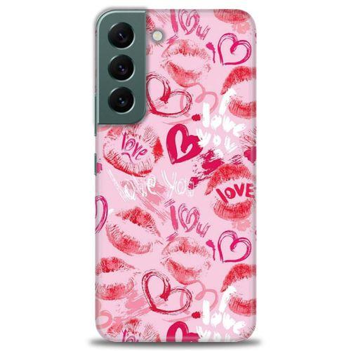 Samsung Galaxy S22 Kılıf HD Baskılı Kılıf - Pembe Love + Tam Ekran Koruyucu