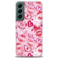 Samsung Galaxy S22 Kılıf HD Baskılı Kılıf - Pembe Love + Tam Ekran Koruyucu